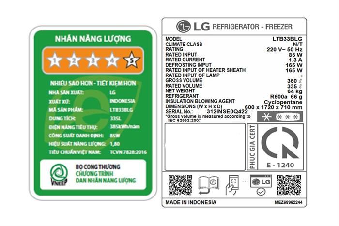 Tủ lạnh LG Inverter 335 lít LTB33BLG
